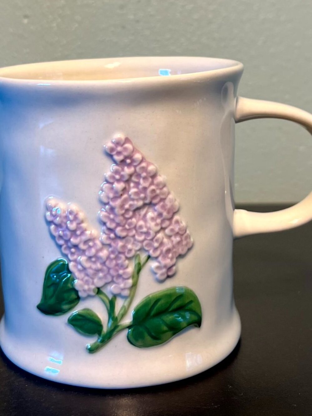 Sur La Table Embossed Floral Stoneware Mug Lilac Purple Flowers Coffee Tea Cup